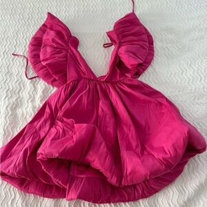 AKIRA CLEMENTINE BUTTERFLY SLEEVE MINI PUFF DRESS IN PINK Size M